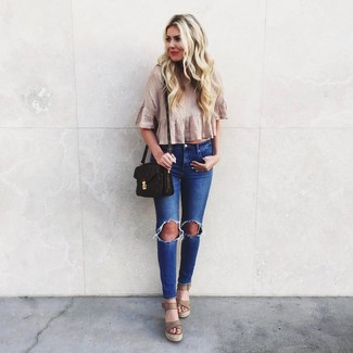 Cropped Top with Wedge Sandals Outfits: 
