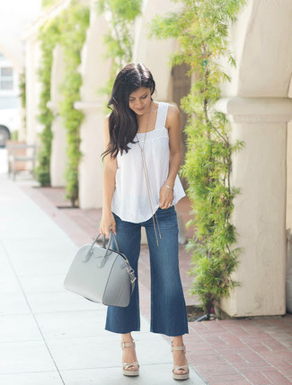 Navy Denim Culottes Outfits: 