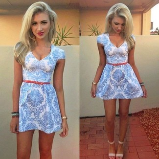 White and Blue Print Skater Dress Outfits: 