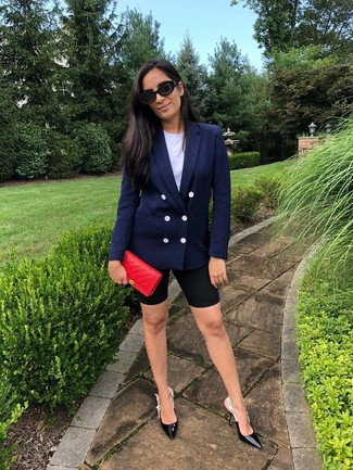 Navy Double Breasted Blazer Outfits For Women: 