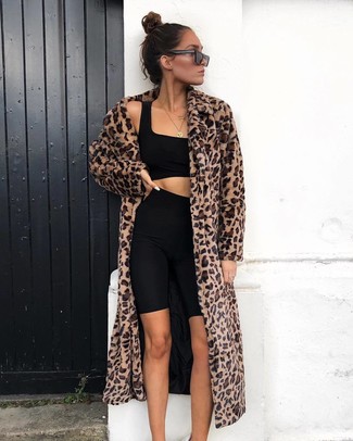 Dark Brown Leopard Fur Coat Outfits: 