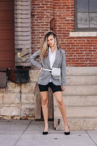Grey Plaid Blazer Spring Outfits For Women: 