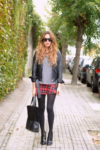 Black Boots with Red Plaid Mini Skirt Outfits (3 ideas & outfits