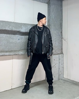 Black Leather Blouson Jacket