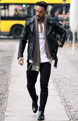 Tall Leather Biker Jacket In Black