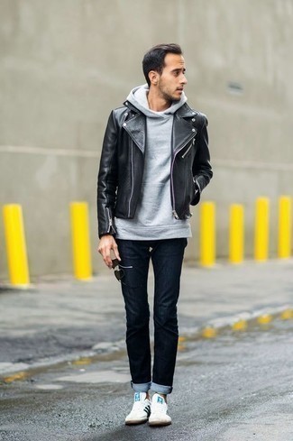 Black Leather Cross Town Jacket