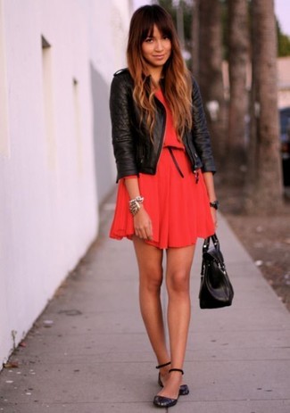 Long Sleeve Skater Dress With Lace Insert