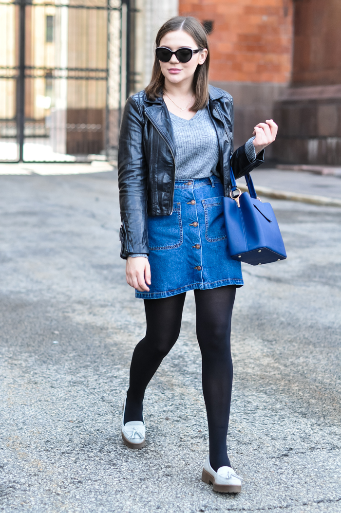 Tights with hot sale jean skirt