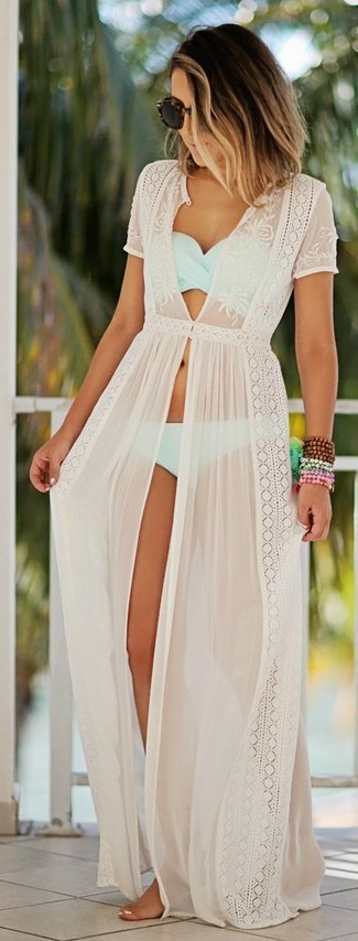 White Lace Beach Dress Outfits: 