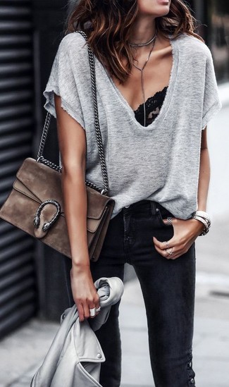 Brown Suede Crossbody Bag Outfits: 
