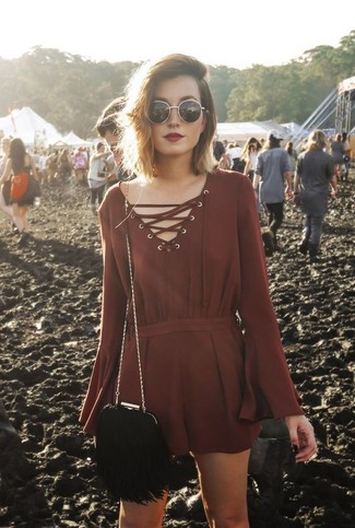 Burgundy Playsuit Outfits: 