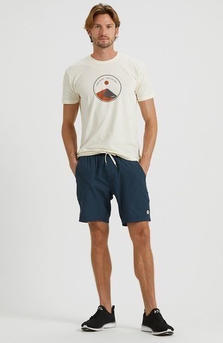 Navy Sports Shorts Outfits For Men: 