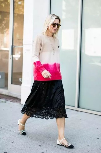 Black Lace Midi Skirt Outfits: 