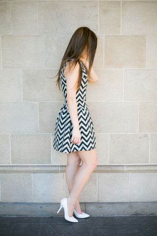 Belted Abstract Striped Skater Dress