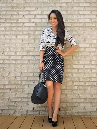 lady-models-in-white-shirt-and-black-polka-dot-pencil-skirt