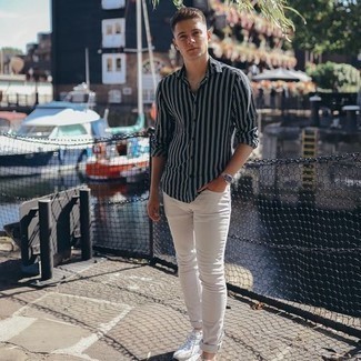Black And Off White Striped Shirt