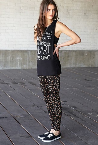 Black and White Print Tank Outfits For Women: 