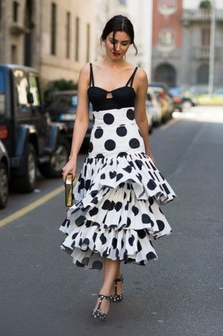 Black and White Polka Dot Leather Pumps Outfits: 