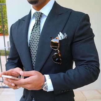 Black and White Check Pocket Square Outfits: 