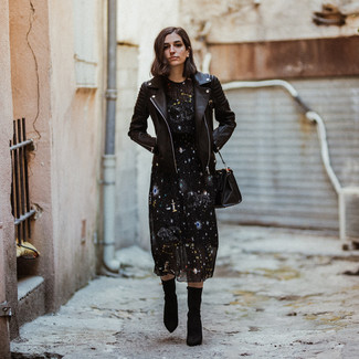 Black Star Print Midi Dress Outfits: 