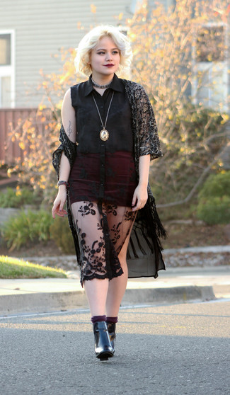 Black Lace Open Cardigan Outfits For Women: 