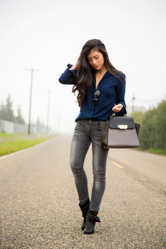 Grey Leather Satchel Bag Outfits: 