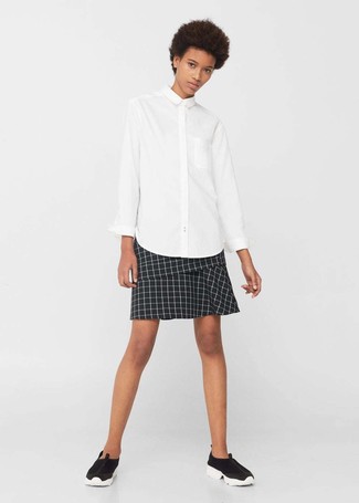 White Dress Shirt with Athletic Shoes Outfits For Women: 