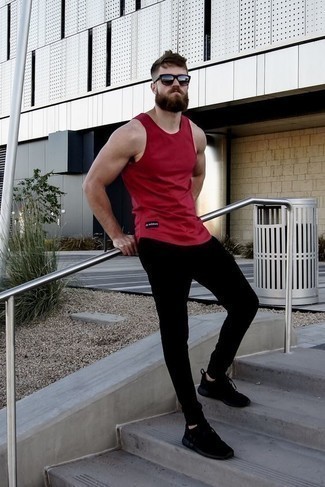 Red Tank Outfits For Men: 