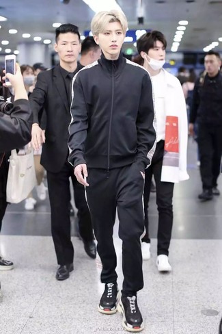 Men's Black Athletic Shoes, Black Track Suit