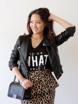 Denim Mini Skirt With Leopard Print