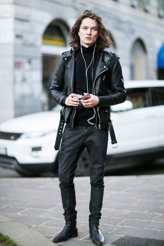Leather And Calf Hair Biker Jacket
