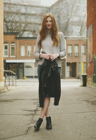 Nanna Leather Trim Wool Pencil Skirt