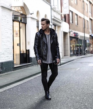 Black Leather Cross Town Jacket