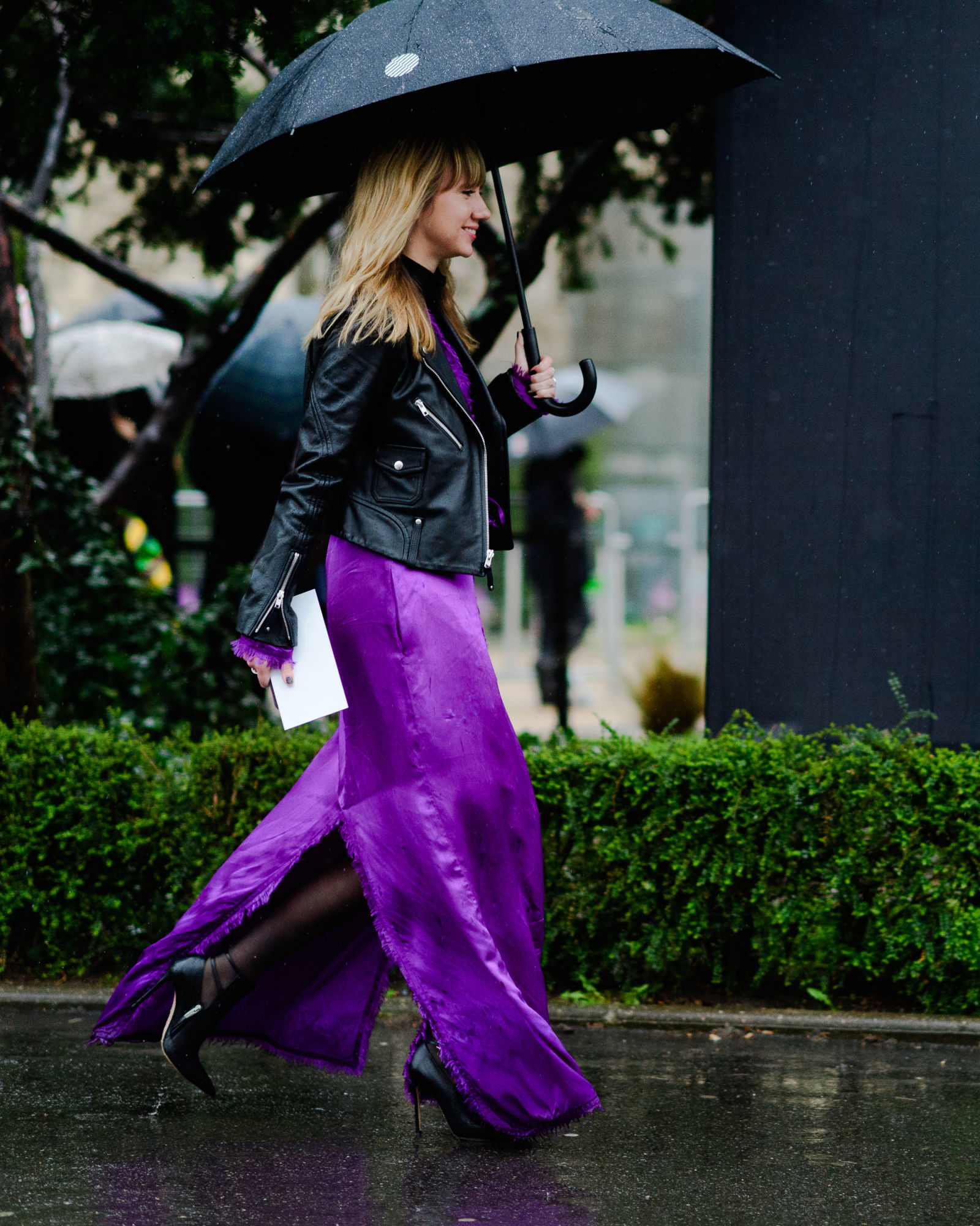 purple lace dress, black leather jacket, studded pumps-8.j…
