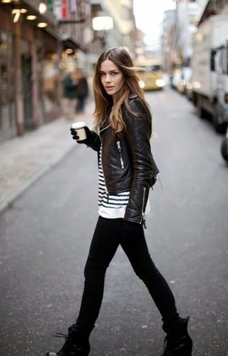 Gigi Leather Biker Jacket Black
