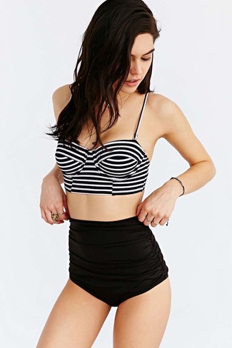 White and Black Horizontal Striped Bikini Top Outfits: 