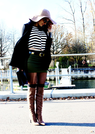 black blazer with brown boots