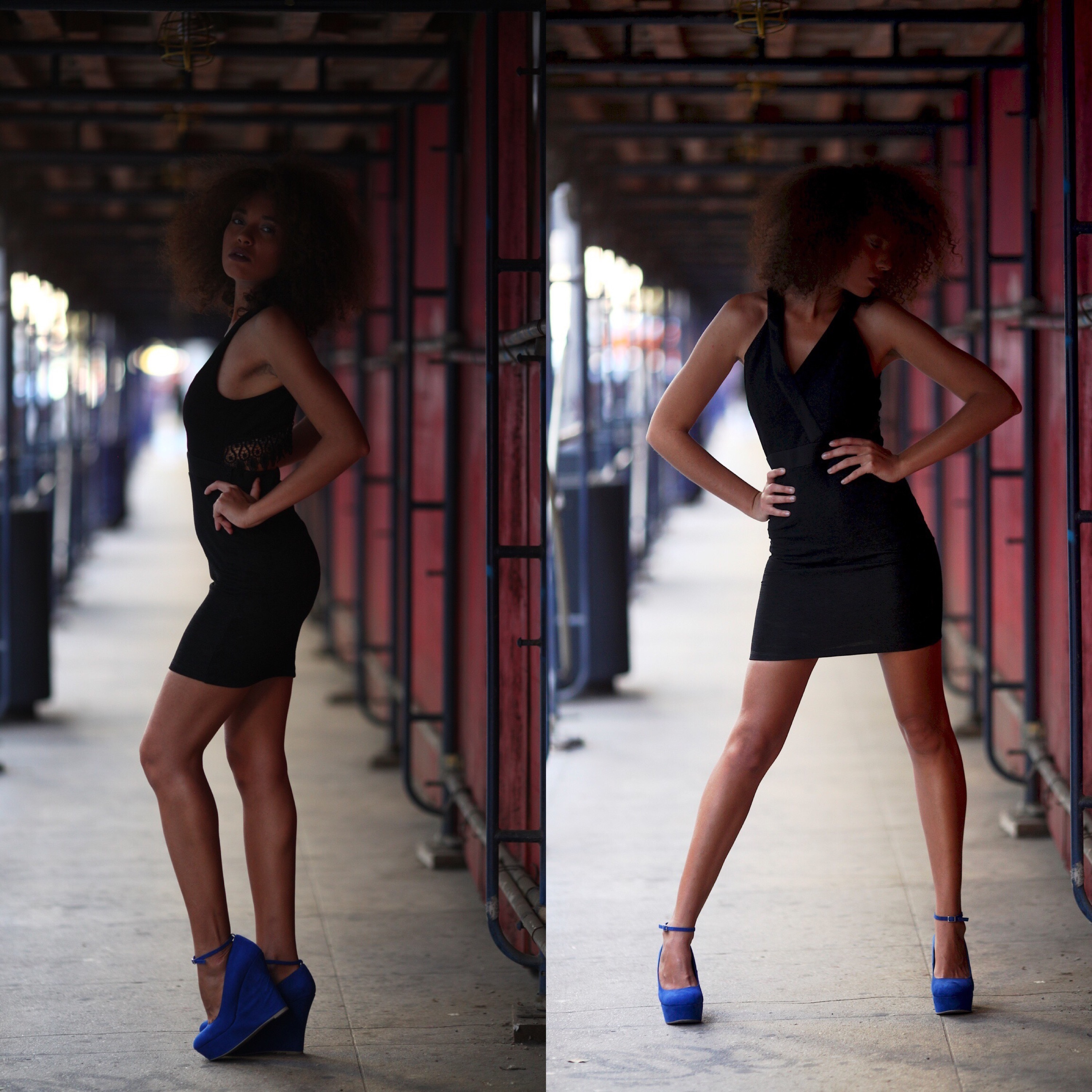 Black dress and blue sales heels