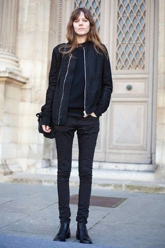 outfit with black bomber jacket