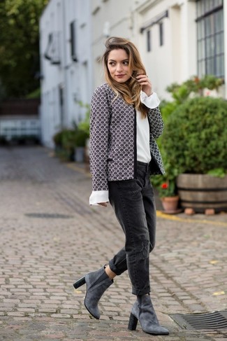Charcoal Suede Ankle Boots Outfits: 