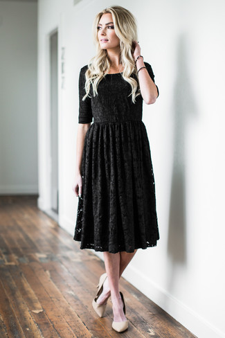 Black Lace Fit and Flare Dress Outfits: 