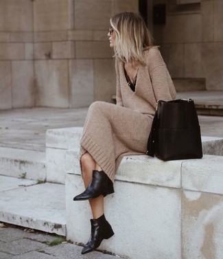Tan Sweater Dress Outfits: 