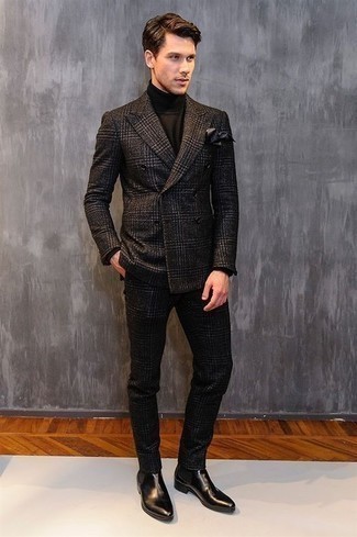 Black Plaid Suit Outfits: 