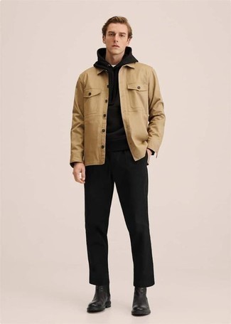 Tan Shirt Jacket Outfits For Men: 