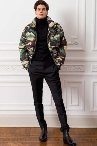 Dark Green Puffer Jacket Outfits For Men: 