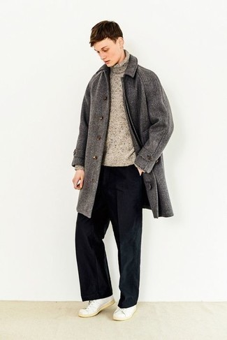 Grey Wool Turtleneck Outfits For Men: 