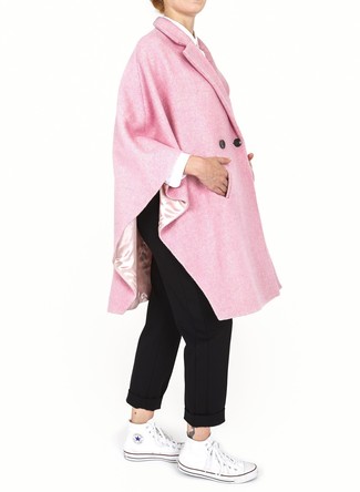 White Dress Shirt with Pink Cape Coat Outfits: 