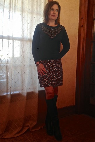 Leopard Print Denim Miniskirt