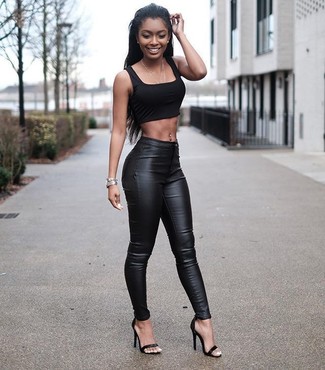 Black Leather Leggings Outfits, Black Leather Top Outfit