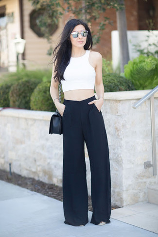 Black Wide Leg Pants Hot Weather Outfits: 